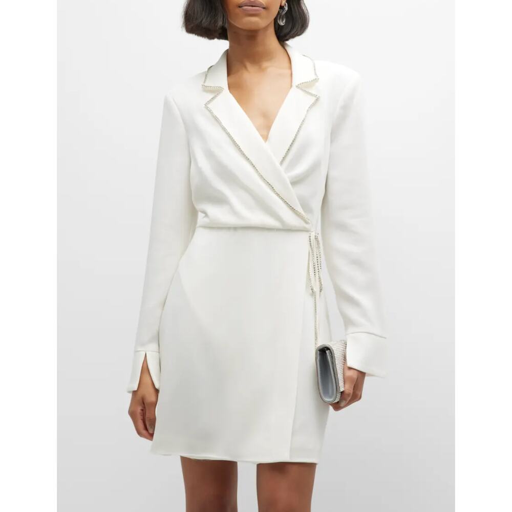 Cinq à Sept Barette Blazer Dress 0 Ivory Crystal Trim Mini Wrap